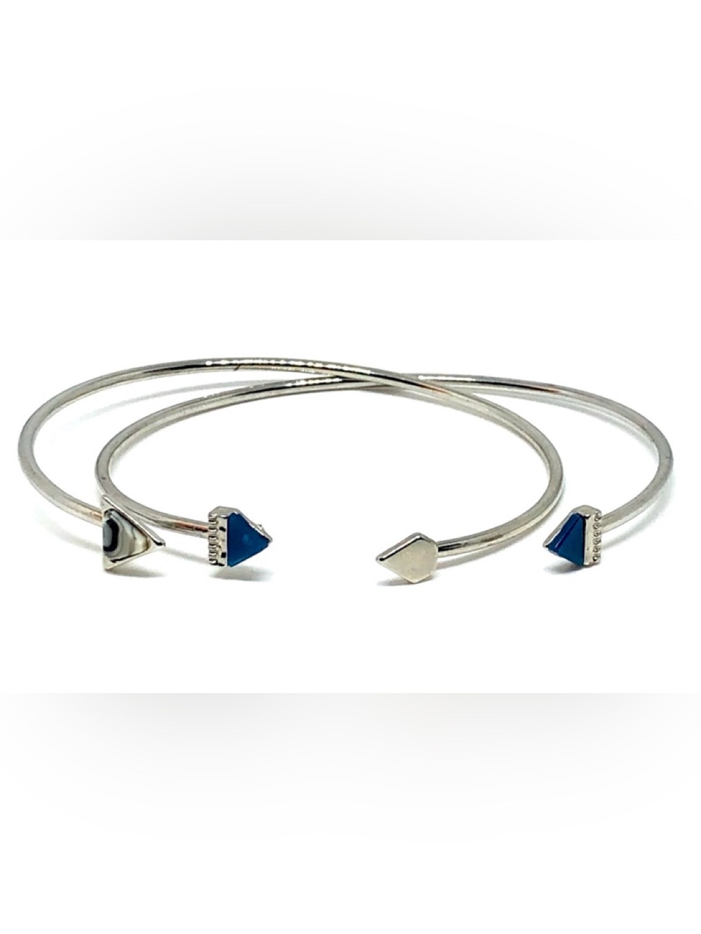 Blue Black White Resin Stone Triangle T Style Open Free Size Bangle Bracelets 2
